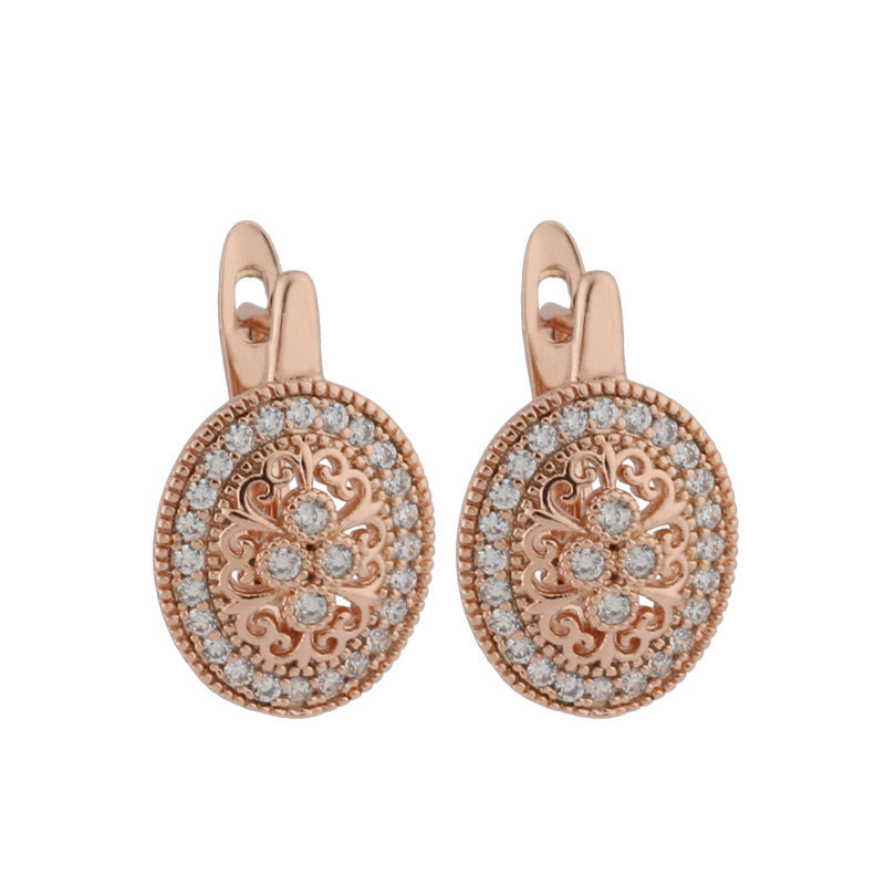 Zircon Earrings Rose Gold Hollow Leaves Women's Ear Clip