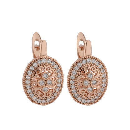 Zircon Earrings Rose Gold Hollow Leaves Women's Ear Clip