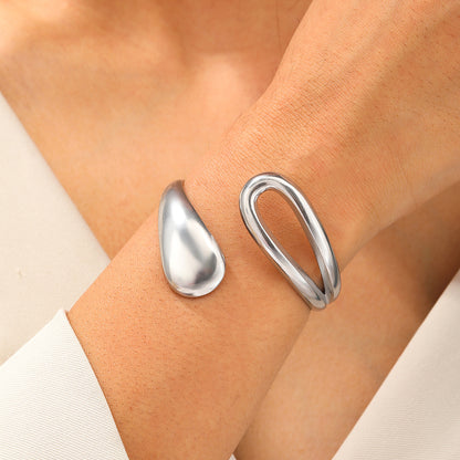 Retro 18K Stainless Steel Drop-shaped Interlaced Open-ended Bracelet Special-interest Design
