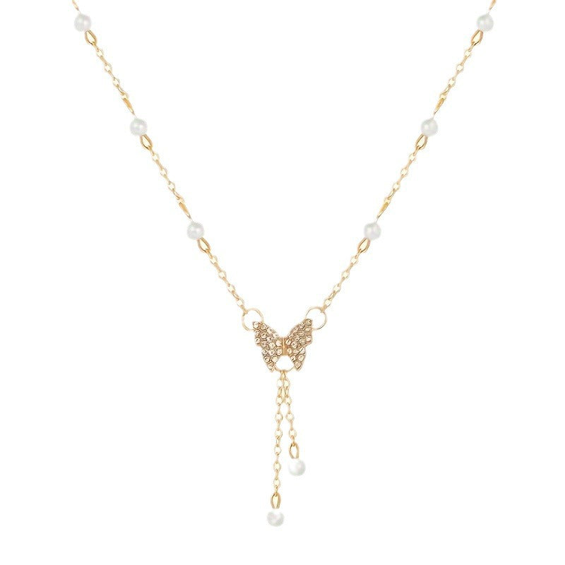 Fashion Personality Women Butterfly Pearl All-match Necklace