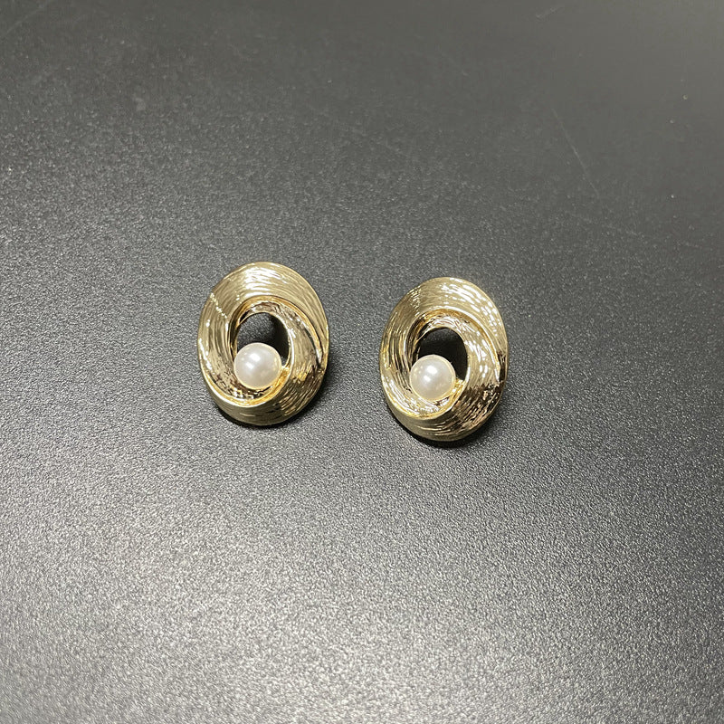 925 Silver Needle Metal Women's Vintage Thread Pearl Earrings