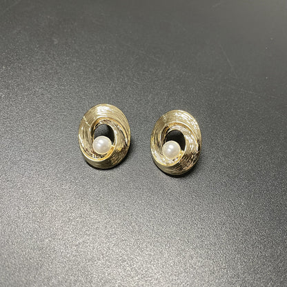 925 Silver Needle Metal Women's Vintage Thread Pearl Earrings