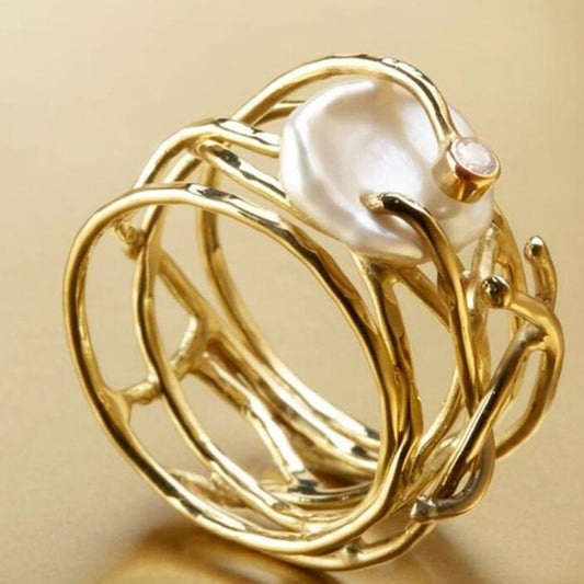 Hollow White Irregular Pearl Ring