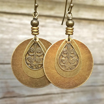 Bohemian Retro Ethnic Style Bronze Circle Carved Earrings