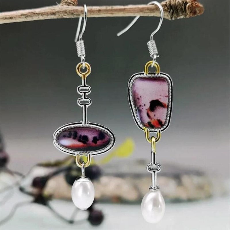 Asymmetric Purple Pendant Women's Earrings