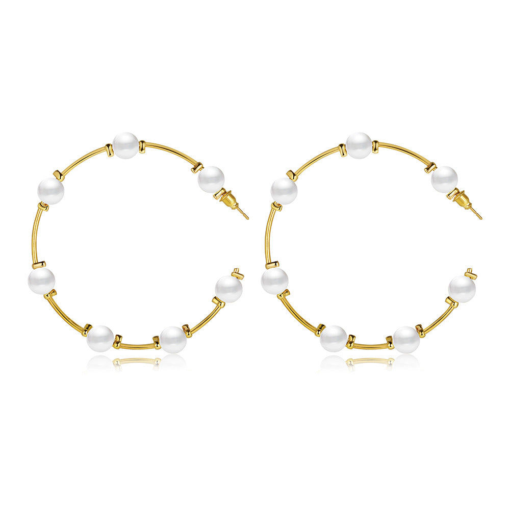 أقراط لؤلؤية طويلة بتصميم إبداعي بسيط من اللؤلؤ العتيق