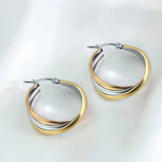 Stainless Steel Three-ring Multi-layer Overlapping Gold Earrings