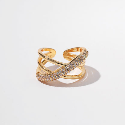 New European And American Zircon Three-layer Cross Ring For Women