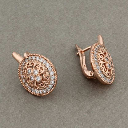 Zircon Earrings Rose Gold Hollow Leaves Women's Ear Clip