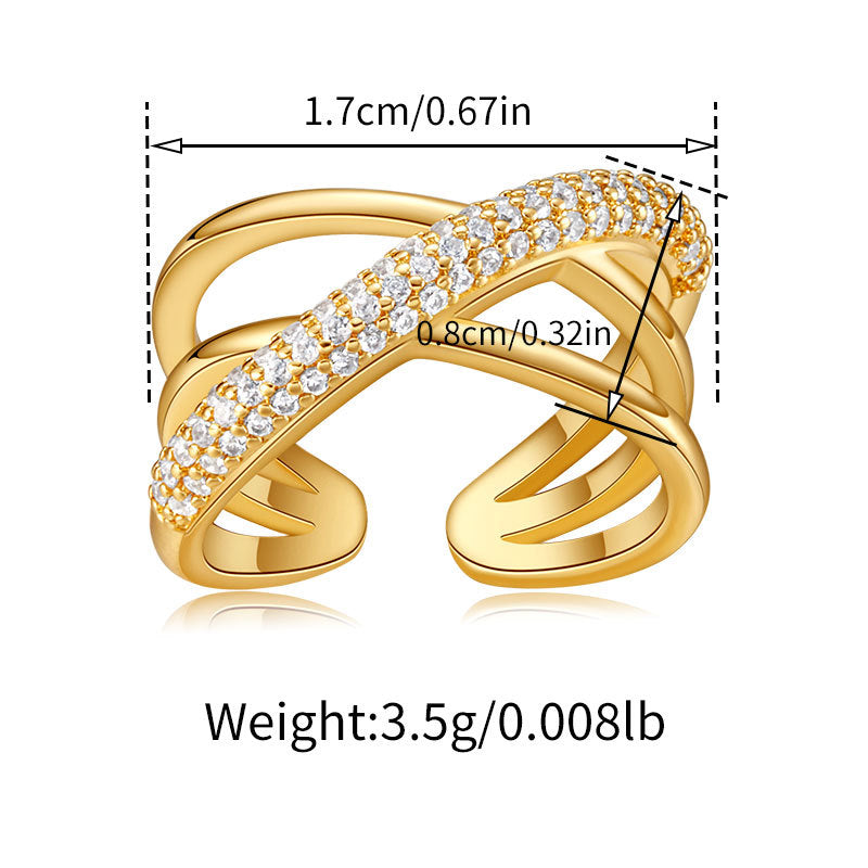 New European And American Zircon Three-layer Cross Ring For Women