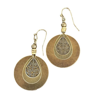 Bohemian Retro Ethnic Style Bronze Circle Carved Earrings