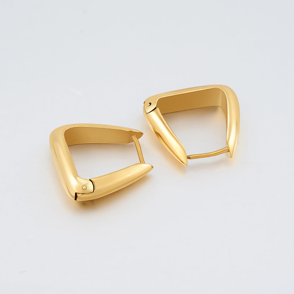 18K Gold Titanium Steel Special-interest Design Geometric Three-dimensional Triangle Earrings INS Style