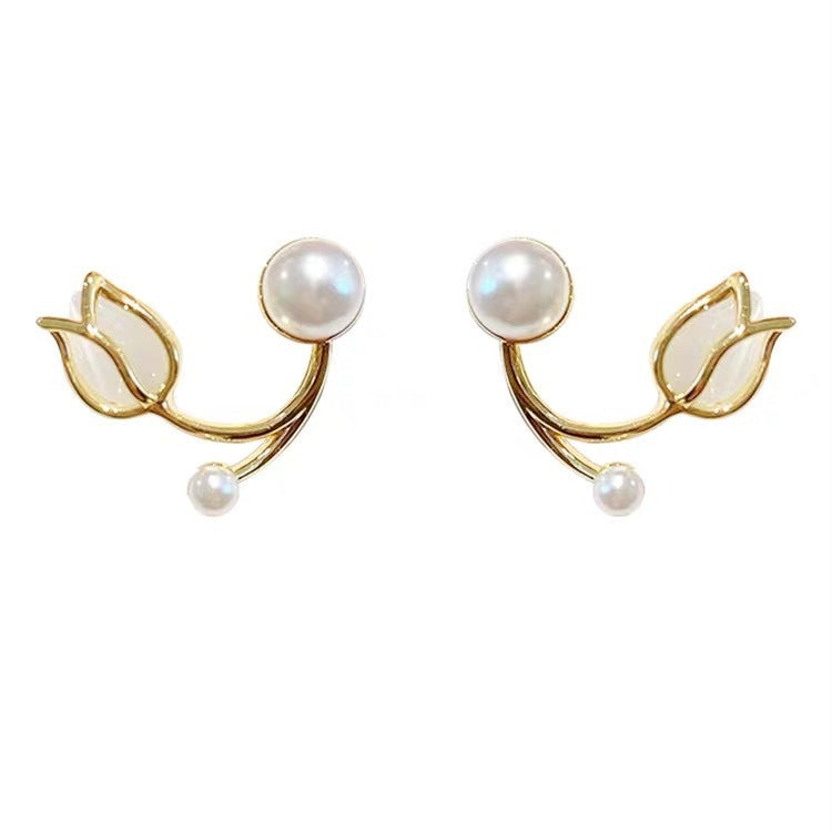 Sterling Silver Needle Tulip Stud Earrings For Women