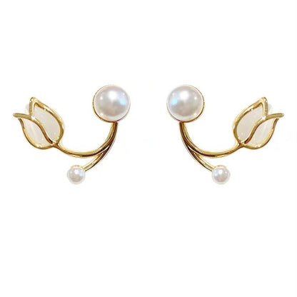 Sterling Silver Needle Tulip Stud Earrings For Women