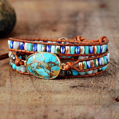 Natural Turquoise Edging Handmade Ethnic Crystal Braided Bracelet
