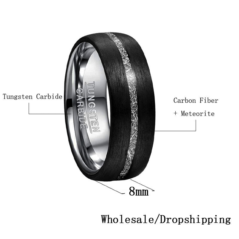 8mm Wide Inlaid Carbon Fiber Men's Tungsten Steel Ring