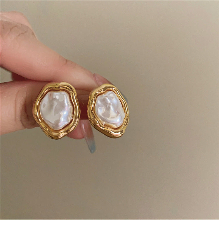 Irregular Pearl Edge Stud Earrings For Women