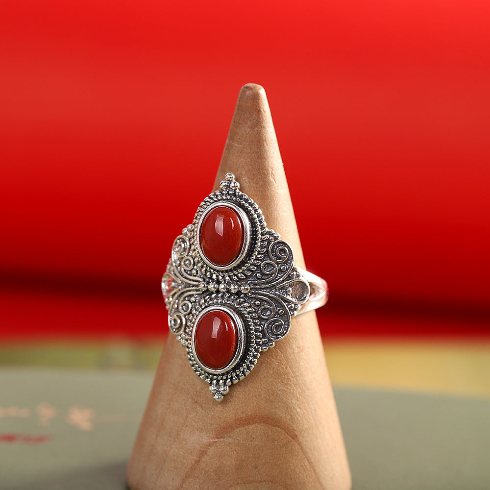 Distressed Adjustable Mouth Ethnic Style Wide Face Ring