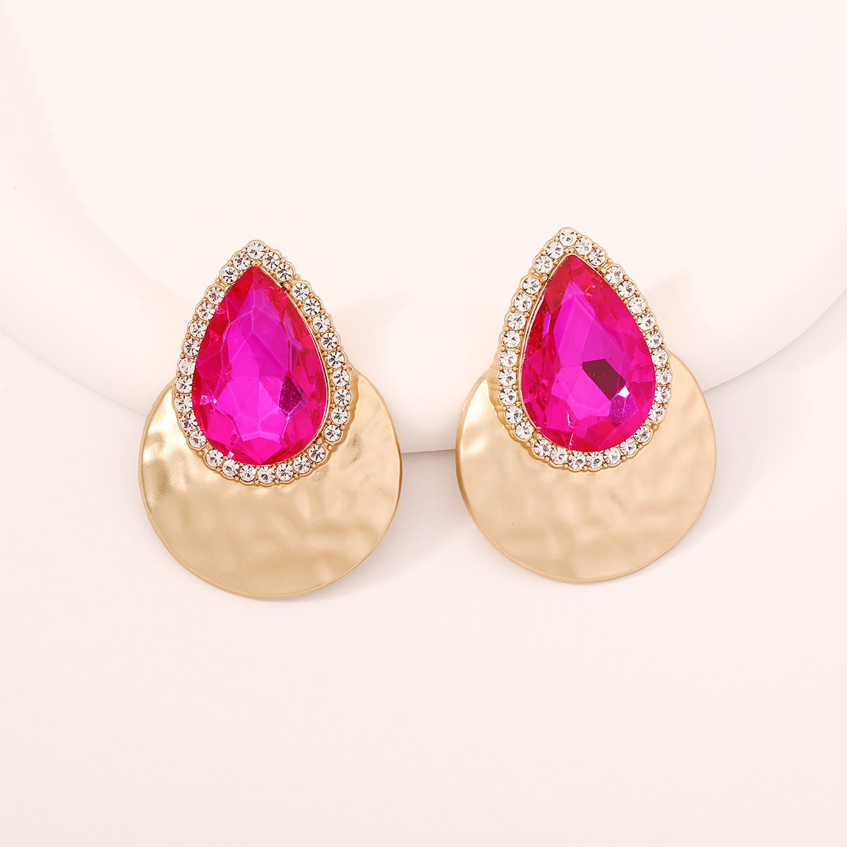 Drop Shape Inlaid Color Diamond French Exaggerated Earrings
