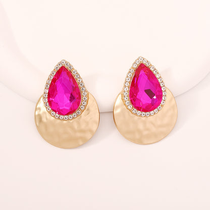 Drop Shape Inlaid Color Diamond French Exaggerated Earrings