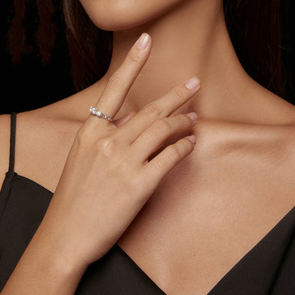 Sterling Silver Sparkling Moissanite Ring With White Gold Plating