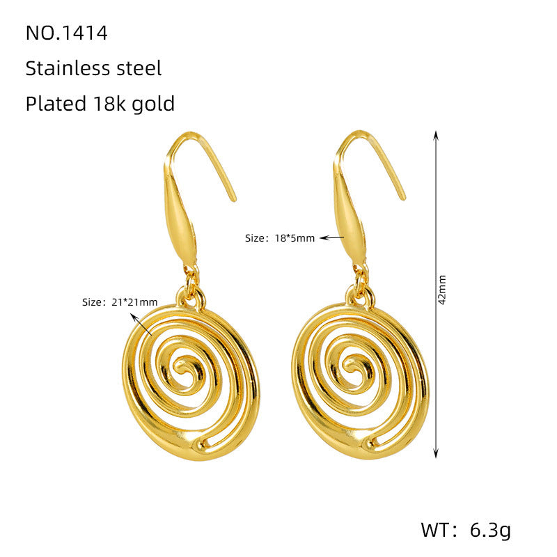 European And American Fashion Creative Geometric Spiral Stainless Steel Gold Plated Mosquito Coil Design Sense Earrings Women