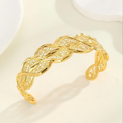 1pcs Fashion Copper Plated 18K Gold Diamond Pattern Bracelet, Fried Dough Twists Rope Open Bracelet
