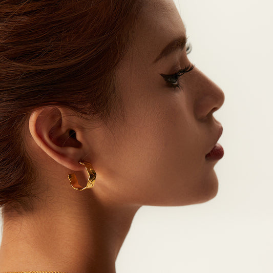 INS Style 18K Gold-plated Stainless Steel Irregular Width High Polishing