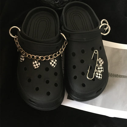 Light Luxury Checkerboard Hole Shoes Accessories Buckle