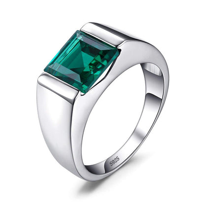925 Sterling Silver Sapphire Emerald Men's Ring Fashion Jewelry