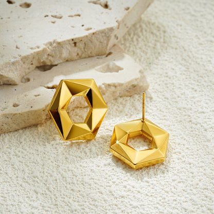 أقراط صليب بسيطة من الفولاذ المقاوم للصدأ اللامع من الذهب عيار 18 قيراطًا