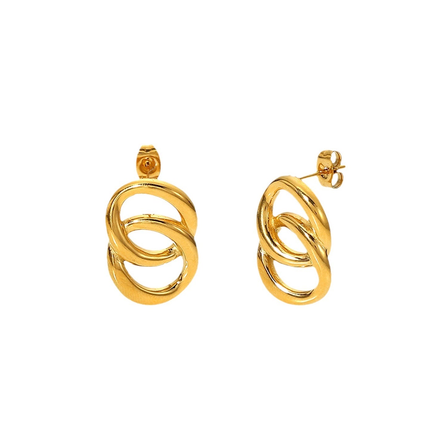 European And American 18K Gold-plated Stainless Steel Chain Short Earrings For Women