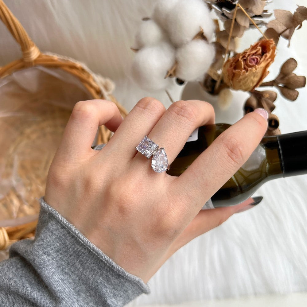 Women's S925 Sterling Silver Ice Flower Cut High Carbon Diamond Drop Ring