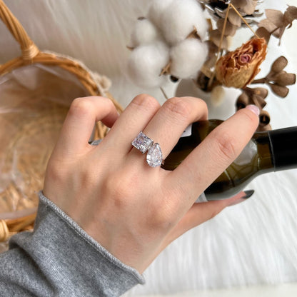 Women's S925 Sterling Silver Ice Flower Cut High Carbon Diamond Drop Ring