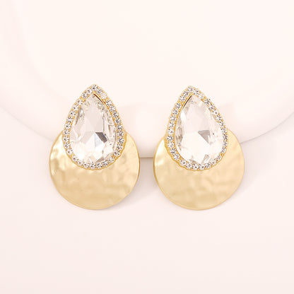 Drop Shape Inlaid Color Diamond French Exaggerated Earrings