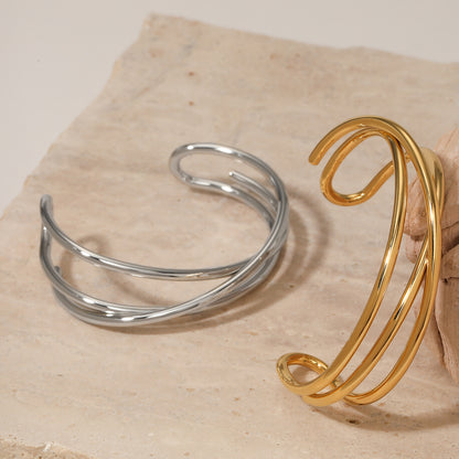 Metal Line Open-ended Bracelet Stainless Steel Irregular