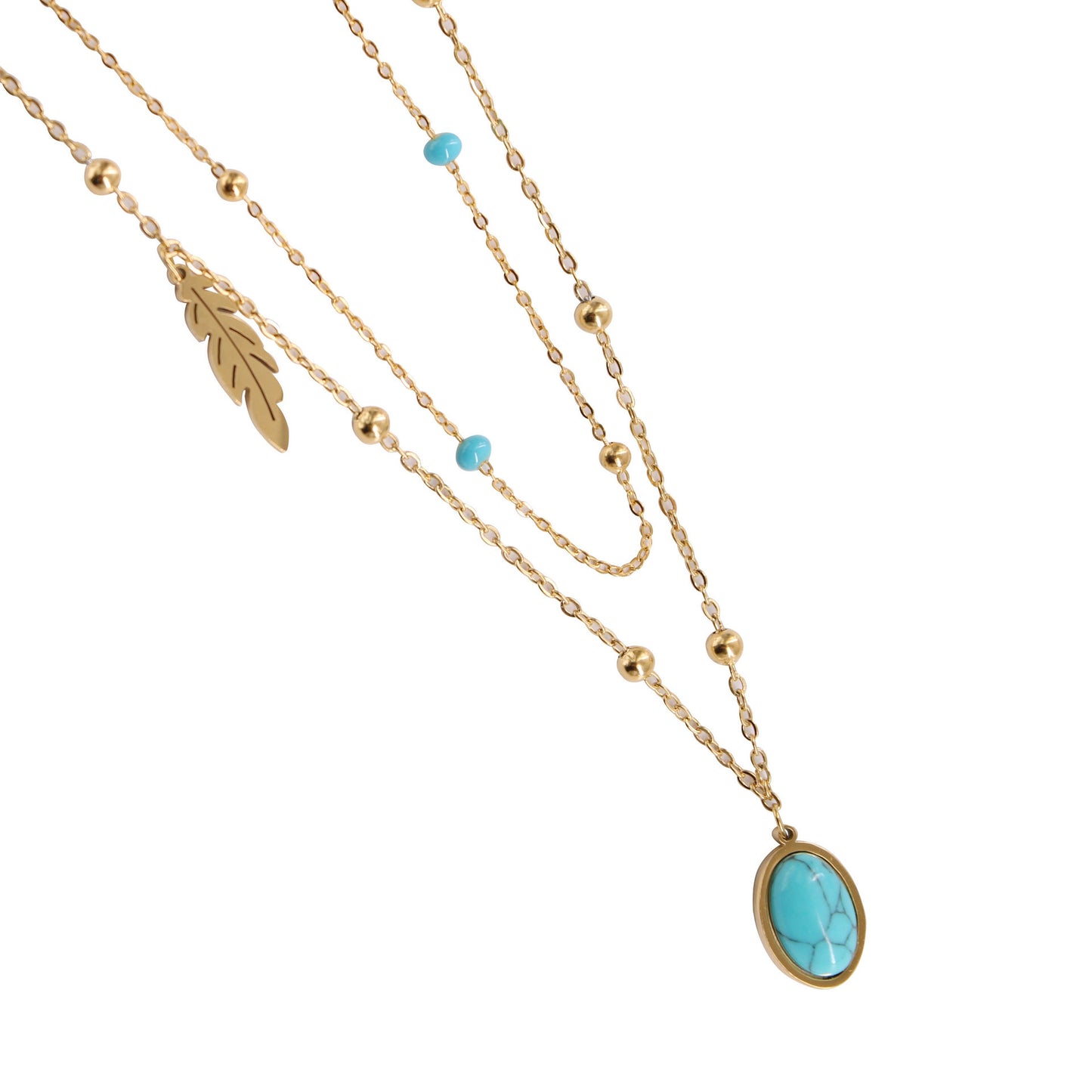 Natural Turquoise Oval Double Necklace Female