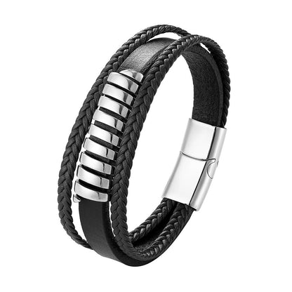 Men's Stainless Steel Magnet Buckle Multilayer Leather Hand Strap