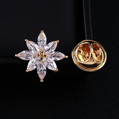 Crystal Small Brooch Collar Pin Gold-plated Micro Inlaid Zircon High-grade Anti-exposure Cap Ornament
