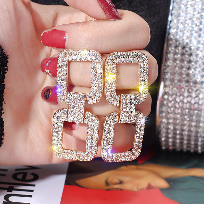 Dignified Rhinestone Long Earrings Geometry