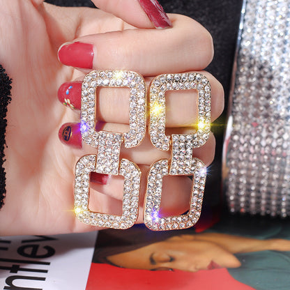 Dignified Rhinestone Long Earrings Geometry