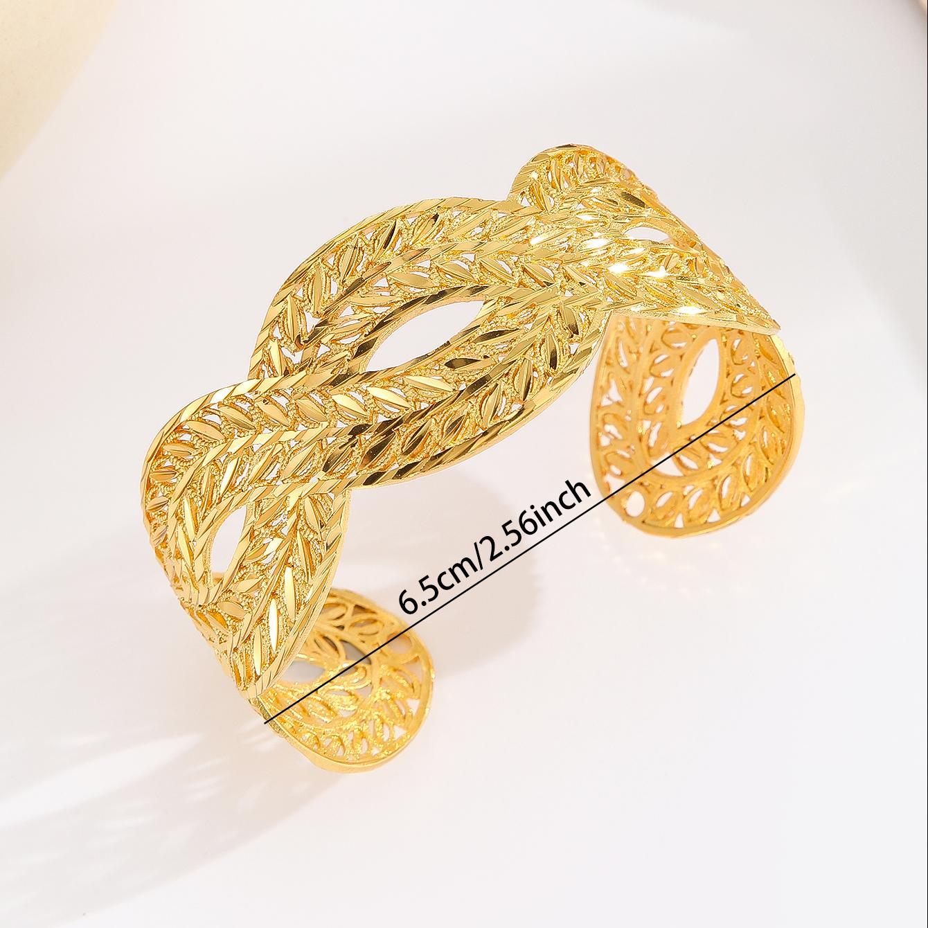 1pcs Fashion Copper Plated 18K Gold Diamond Pattern Bracelet, Fried Dough Twists Rope Open Bracelet