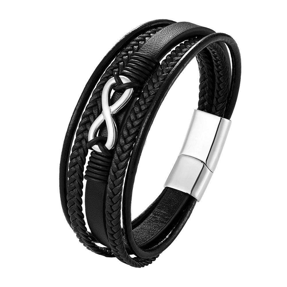 Men's Stainless Steel Magnet Buckle Multilayer Leather Hand Strap