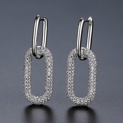 Full Diamond Oval Copper Ear Studs Earrings
