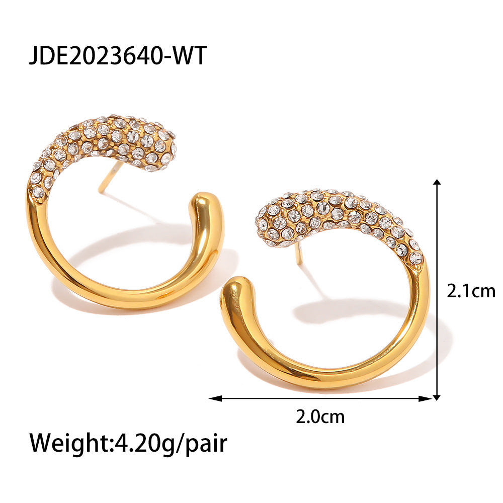 Women's Fashion Simple Gold-plated White Diamond Pearl Stud Earrings