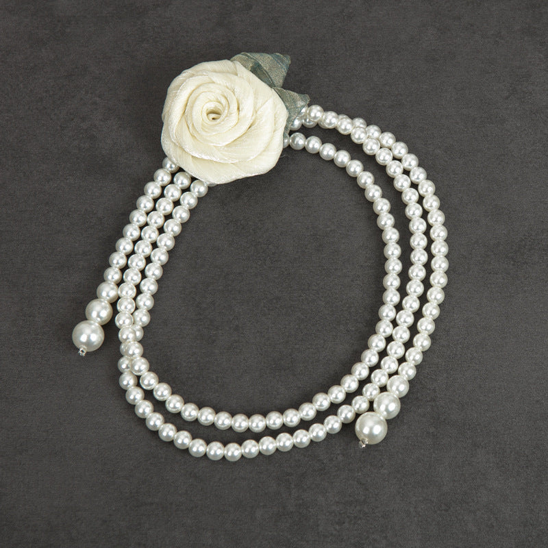 Sweet Pearl Women's Handmade Flowers Thin Waist Chain Accessory