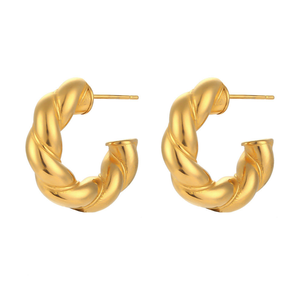 Simple Stainless Steel 18K Gold Plated Solid Fried Dough Twists Earrings