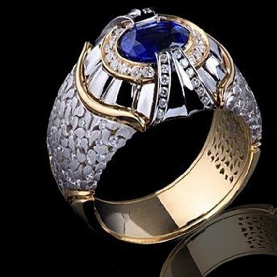 خاتم رجالي أنيق مرصع بالألماس والياقوت الأبيض الطبيعي
