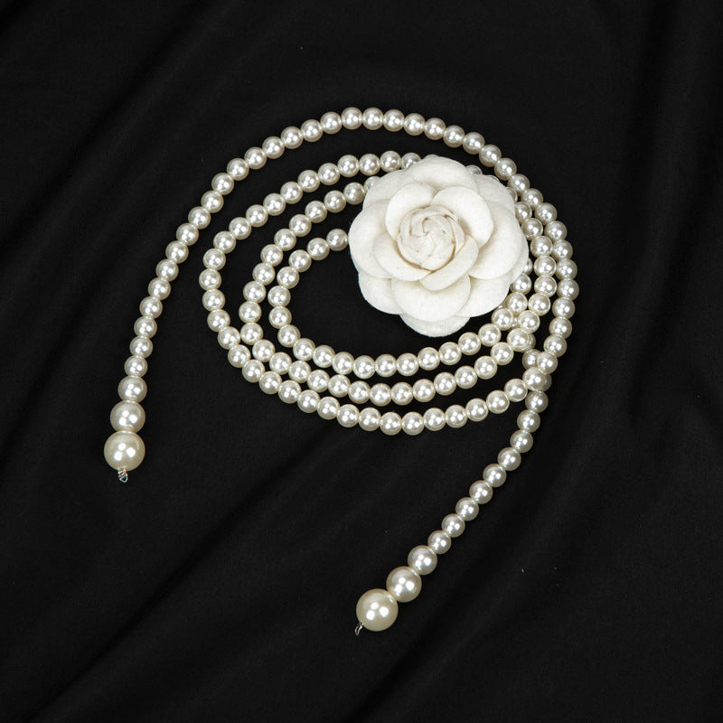 Sweet Pearl Women's Handmade Flowers Thin Waist Chain Accessory