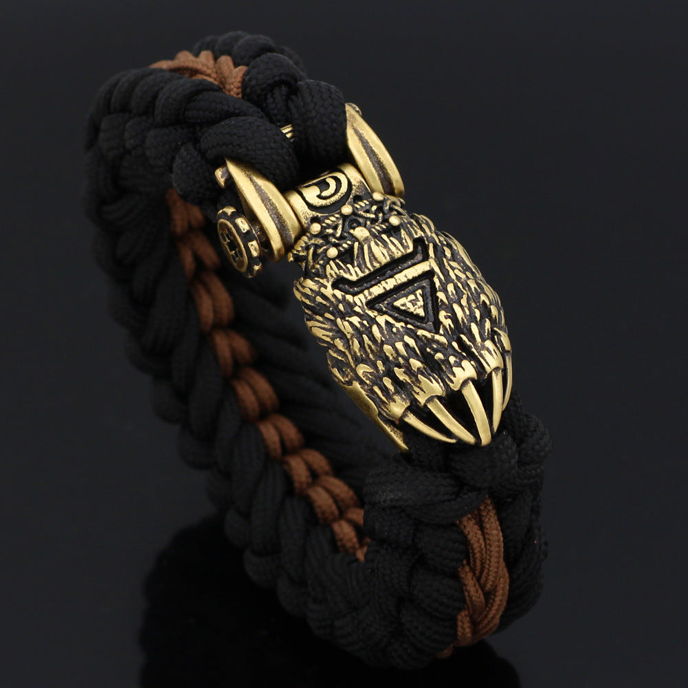 Nordisches neues handgewebtes Armband aus braunem Faden, Wikinger-Bärenklaue